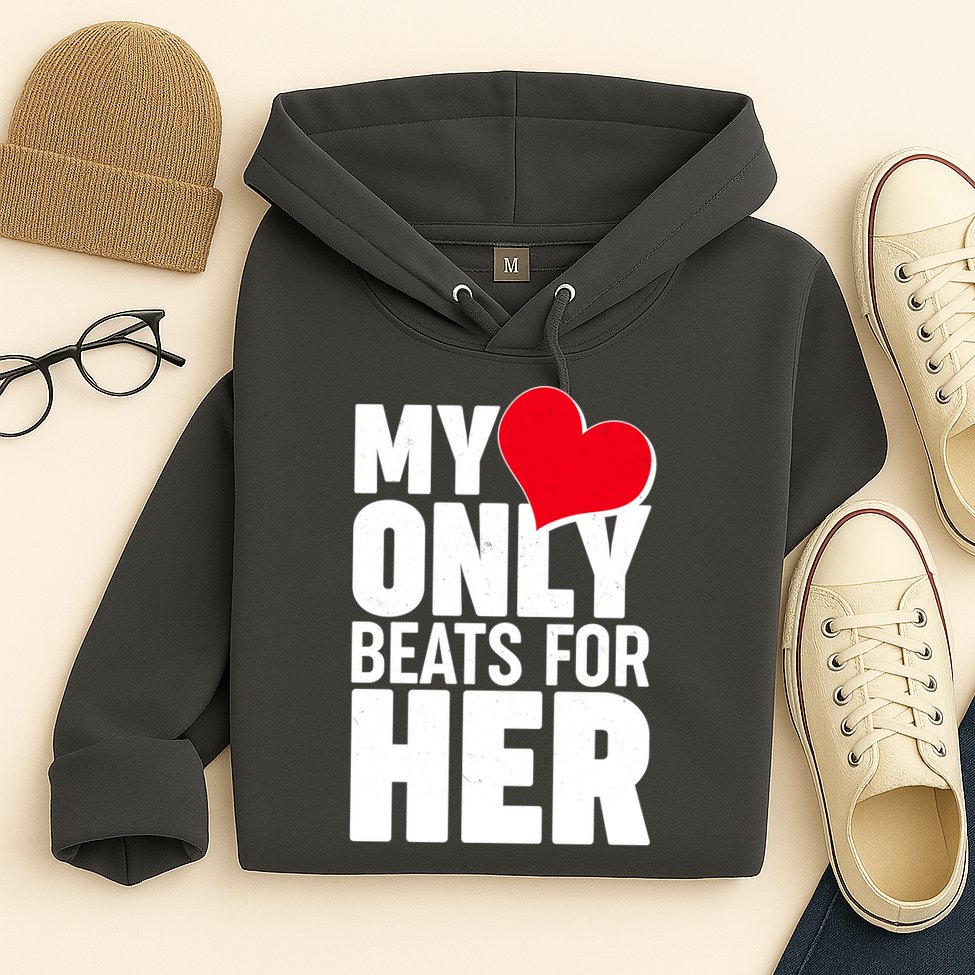 Valentine's Day My Heart Only Beats for Her Matching Couples Hoodie