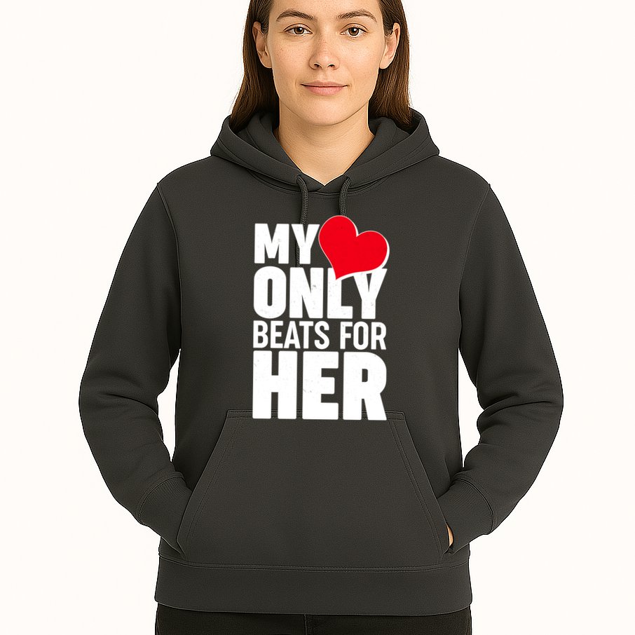 Valentine's Day My Heart Only Beats for Her Matching Couples Hoodie