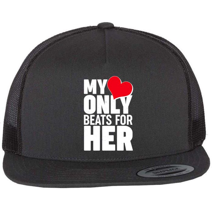 Valentine's Day My Heart Only Beats for Her Matching Couples Flat Bill Trucker Hat