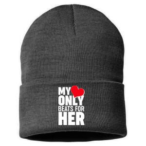 Valentine's Day My Heart Only Beats for Her Matching Couples Sustainable Knit Beanie