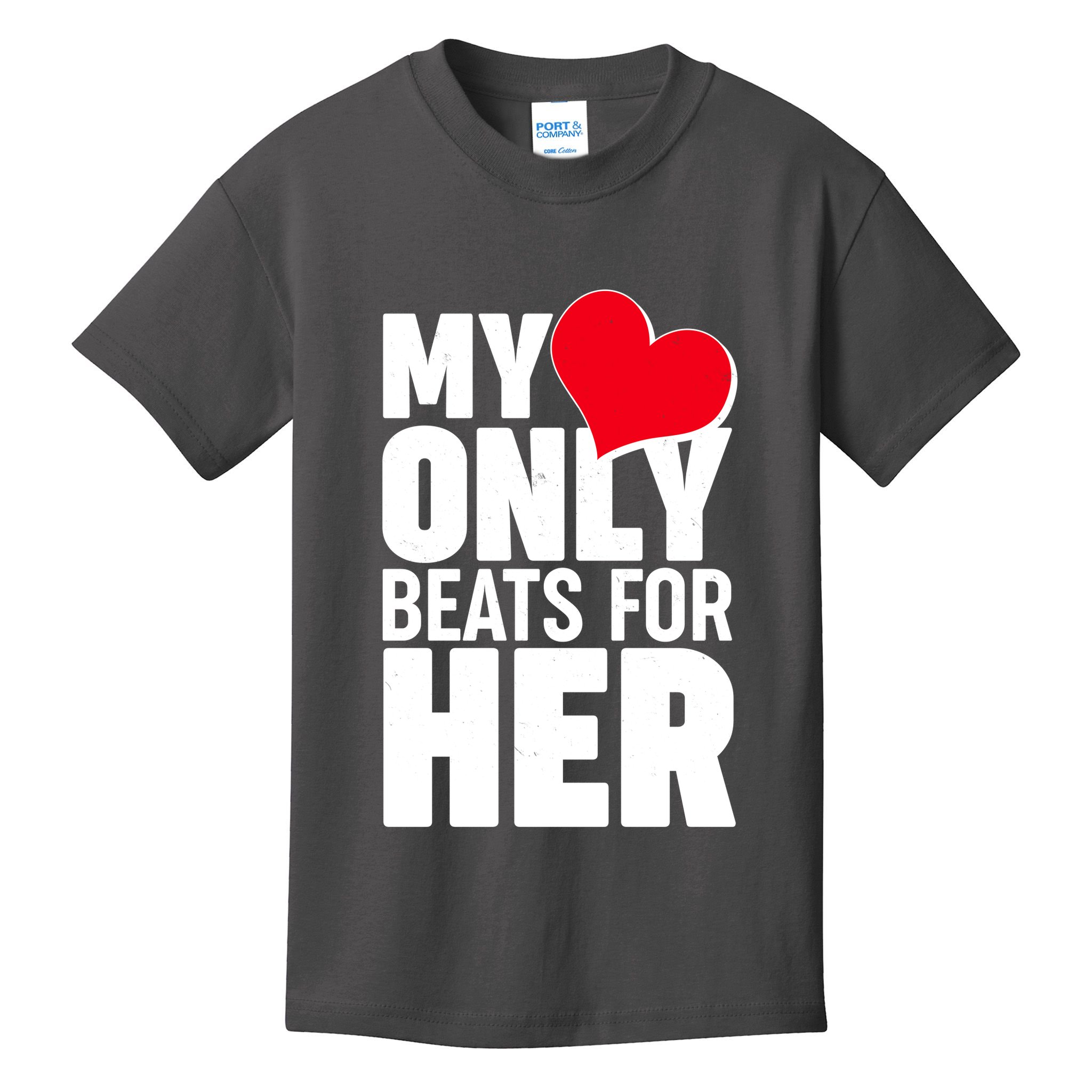 Valentine's Day My Heart Only Beats for Her Matching Couples Kids T-Shirt