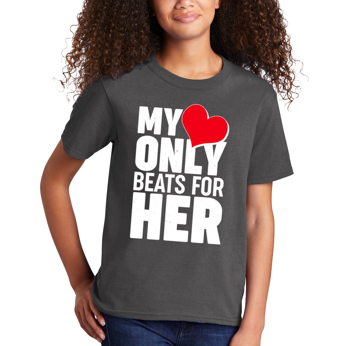 Valentine's Day My Heart Only Beats for Her Matching Couples Kids T-Shirt