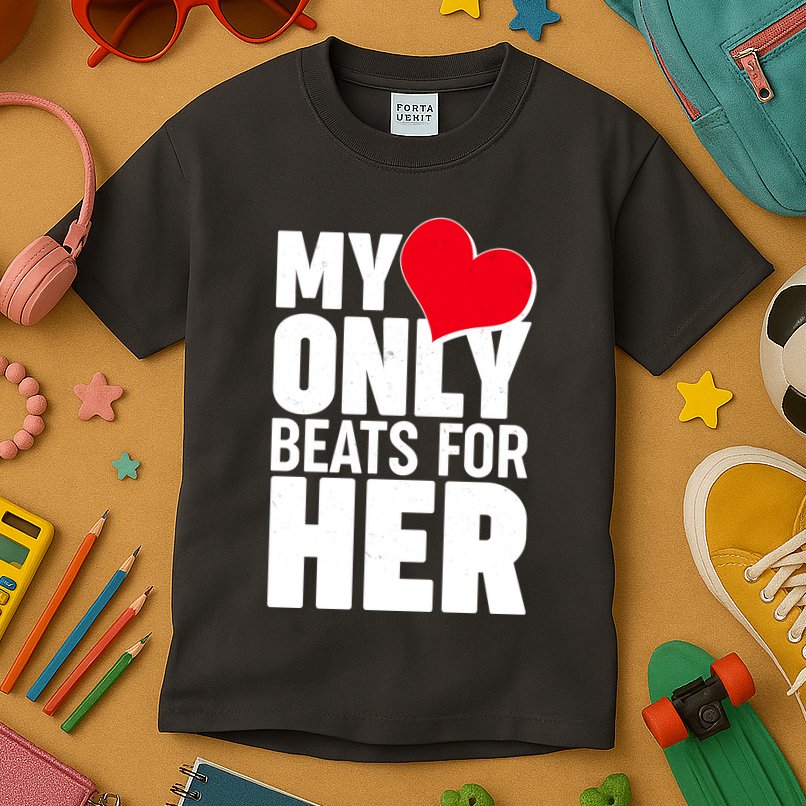 Valentine's Day My Heart Only Beats for Her Matching Couples Kids T-Shirt