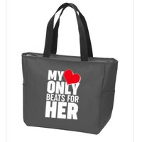 Valentine's Day My Heart Only Beats for Her Matching Couples Zip Tote Bag