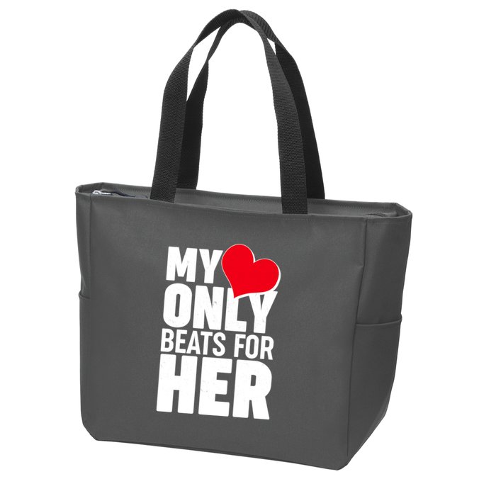 Valentine's Day My Heart Only Beats for Her Matching Couples Zip Tote Bag