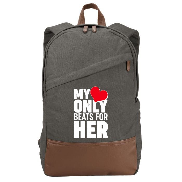 Valentine's Day My Heart Only Beats for Her Matching Couples Cotton Canvas Backpack