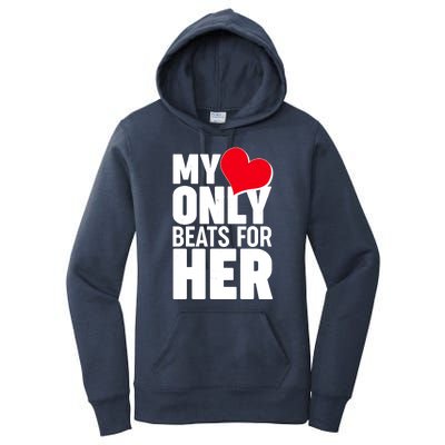 Valentine's Day My Heart Only Beats for Her Matching Couples Women's Pullover Hoodie