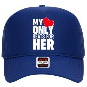 Valentine's Day My Heart Only Beats for Her Matching Couples High Crown Mesh Back Trucker Hat