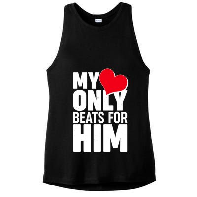 Valentine's Day My Heart Only Beats for Him Matching Couples Ladies PosiCharge Tri-Blend Wicking Tank