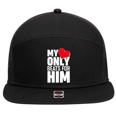 Valentine's Day My Heart Only Beats for Him Matching Couples 7 Panel Mesh Trucker Snapback Hat