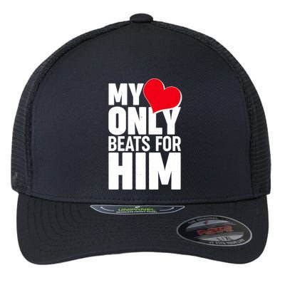 Valentine's Day My Heart Only Beats for Him Matching Couples Flexfit Unipanel Trucker Cap