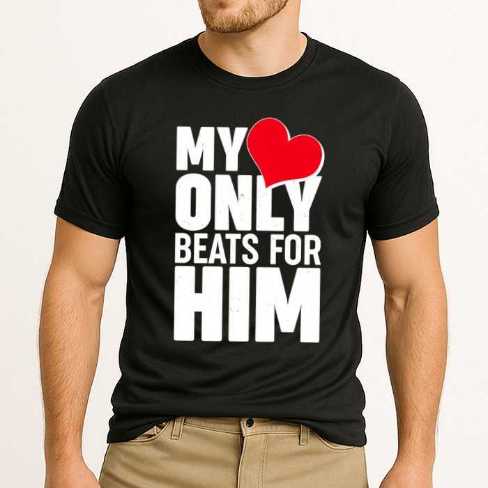Valentine's Day My Heart Only Beats for Him Matching Couples Performance Shirt