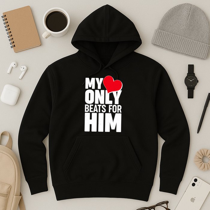 Valentine's Day My Heart Only Beats for Him Matching Couples Hoodie