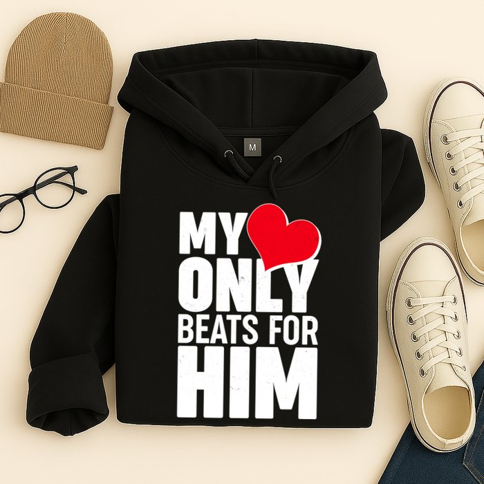 Valentine's Day My Heart Only Beats for Him Matching Couples Hoodie