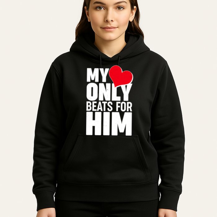 Valentine's Day My Heart Only Beats for Him Matching Couples Hoodie