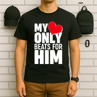 Valentine's Day My Heart Only Beats for Him Matching Couples T-Shirt