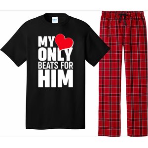 Valentine's Day My Heart Only Beats for Him Matching Couples Pajama Set