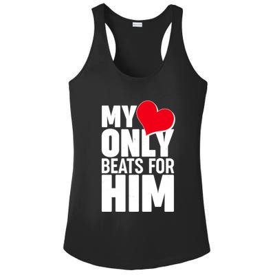 Valentine's Day My Heart Only Beats for Him Matching Couples Ladies PosiCharge Competitor Racerback Tank