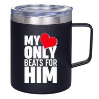 Valentine's Day My Heart Only Beats for Him Matching Couples 12oz Stainless Steel Coffee Mug