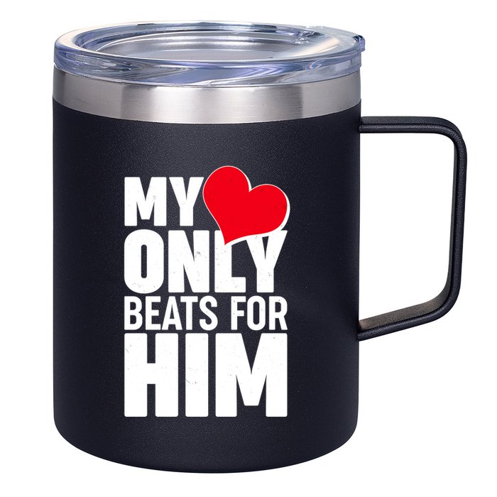 Valentine's Day My Heart Only Beats for Him Matching Couples 12oz Stainless Steel Coffee Mug