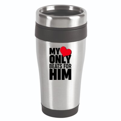 Valentine's Day My Heart Only Beats for Him Matching Couples 16oz Travel Tumbler