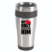 Valentine's Day My Heart Only Beats for Him Matching Couples 16oz Travel Tumbler