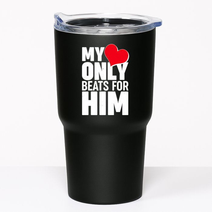 Valentine's Day My Heart Only Beats for Him Matching Couples Tumbler