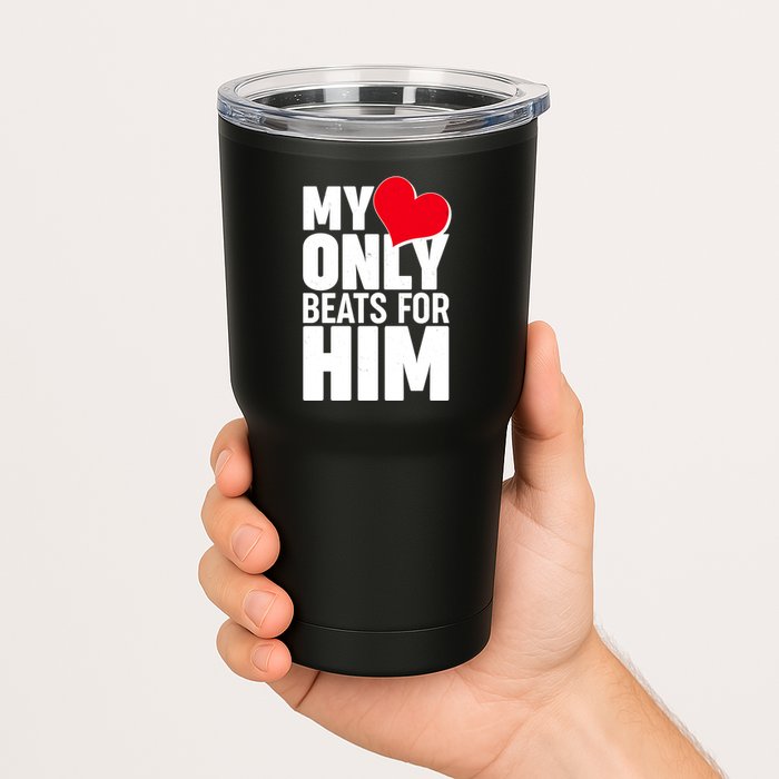Valentine's Day My Heart Only Beats for Him Matching Couples Tumbler
