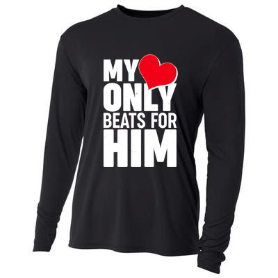 Valentine's Day My Heart Only Beats for Him Matching Couples Cooling Performance Long Sleeve Crew