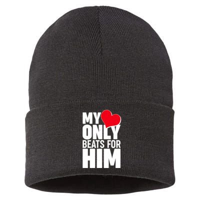Valentine's Day My Heart Only Beats for Him Matching Couples Sustainable Knit Beanie