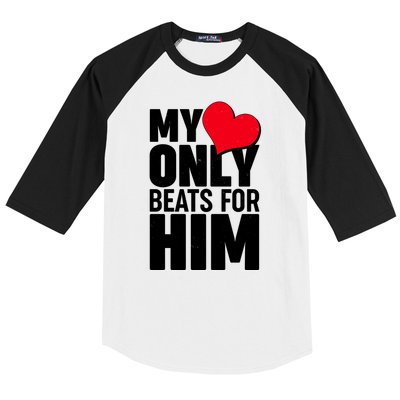 Valentine's Day My Heart Only Beats for Him Matching Couples Baseball Sleeve Shirt