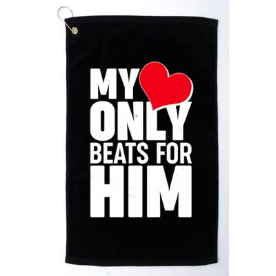 Valentine's Day My Heart Only Beats for Him Matching Couples Golf Towel