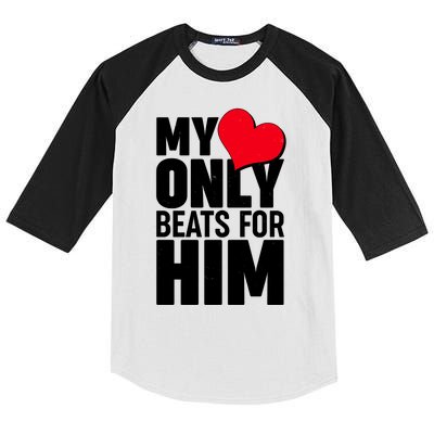 Valentine's Day My Heart Only Beats for Him Matching Couples Kids Colorblock Raglan Jersey