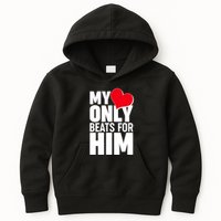 Valentine's Day My Heart Only Beats for Him Matching Couples Kids Hoodie