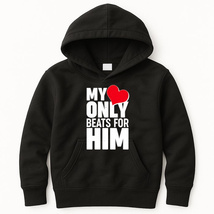 Valentine's Day My Heart Only Beats for Him Matching Couples Kids Hoodie
