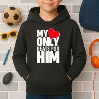 Valentine's Day My Heart Only Beats for Him Matching Couples Kids Hoodie
