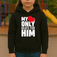 Valentine's Day My Heart Only Beats for Him Matching Couples Kids Hoodie