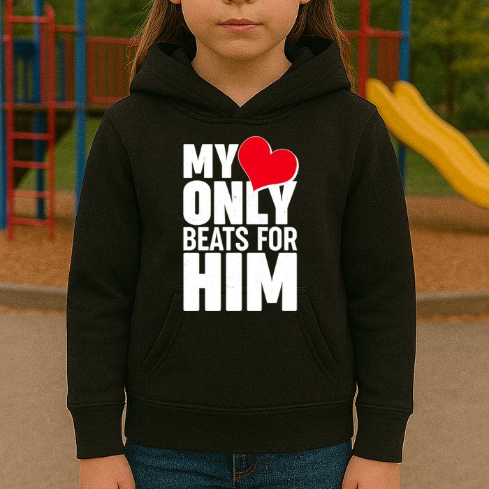 Valentine's Day My Heart Only Beats for Him Matching Couples Kids Hoodie