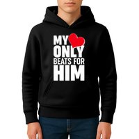 Valentine's Day My Heart Only Beats for Him Matching Couples Kids Hoodie