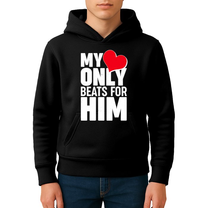 Valentine's Day My Heart Only Beats for Him Matching Couples Kids Hoodie