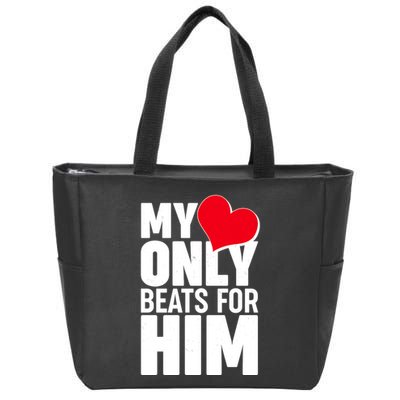 Valentine's Day My Heart Only Beats for Him Matching Couples Zip Tote Bag
