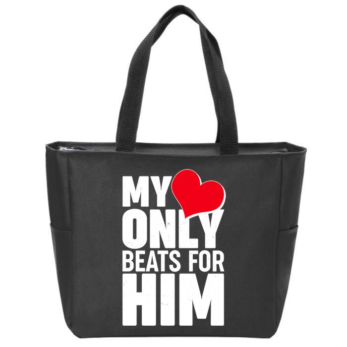 Valentine's Day My Heart Only Beats for Him Matching Couples Zip Tote Bag