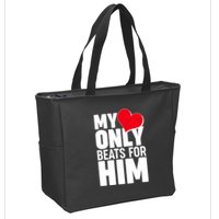 Valentine's Day My Heart Only Beats for Him Matching Couples Zip Tote Bag