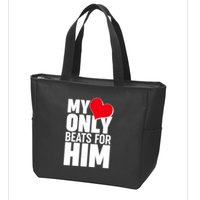 Valentine's Day My Heart Only Beats for Him Matching Couples Zip Tote Bag