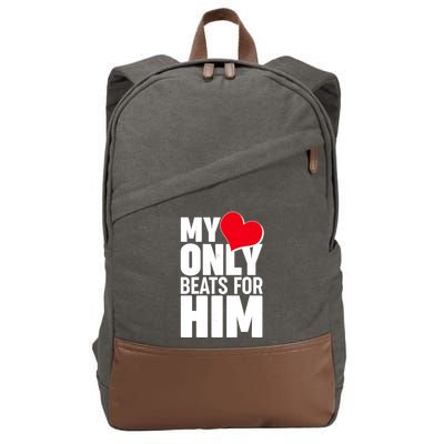 Valentine's Day My Heart Only Beats for Him Matching Couples Cotton Canvas Backpack