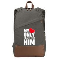Valentine's Day My Heart Only Beats for Him Matching Couples Cotton Canvas Backpack