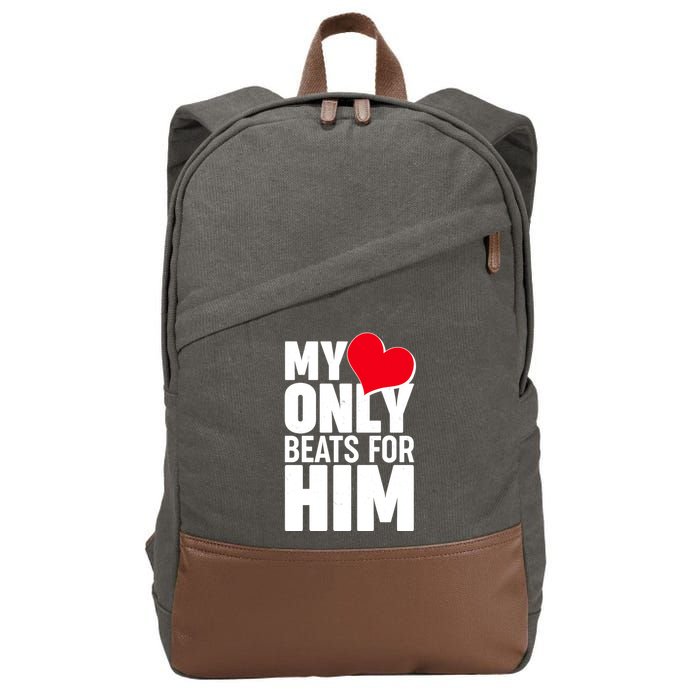 Valentine's Day My Heart Only Beats for Him Matching Couples Cotton Canvas Backpack