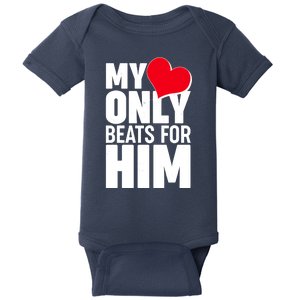 Valentine's Day My Heart Only Beats for Him Matching Couples Baby Bodysuit