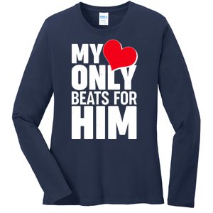 Valentine's Day My Heart Only Beats for Him Matching Couples Ladies Long Sleeve Shirt