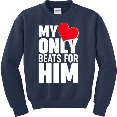 Valentine's Day My Heart Only Beats for Him Matching Couples Kids Sweatshirt